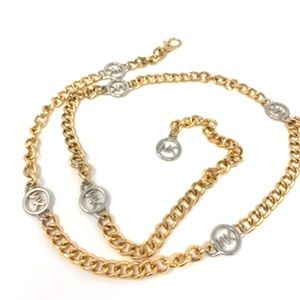 Micheal Kors two tone gold chain and silver MK logo chain belt
